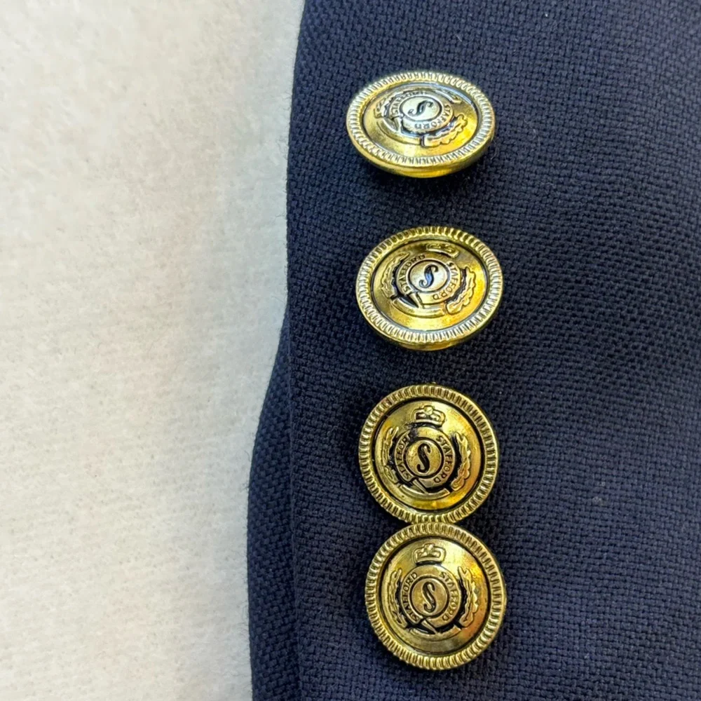 STAFFORD Hopsack Navy Blazer Gold Button Blue Gingham Preppy Wool Business 44L‎